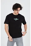 Erkek Baskılı T-shirt Kısa Kol Bisiklet Yaka Regular Fit Rahat Kalıp Günlük Tişört - Siyah