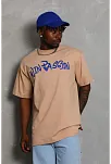 Erkek Baskılı Tişört Kısa Kol Bisiklet Yaka Oversize T-shirt - Bej