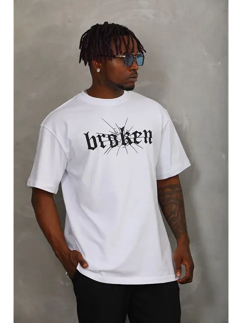 Erkek Baskılı T-shirt Kısa Kol Bisiklet Yaka Regular Fit Rahat Kalıp Günlük Tişört - Beyaz