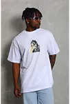 Erkek Baskılı Tişört Kısa Kol Bisiklet Yaka Oversize T-shirt - Beyaz