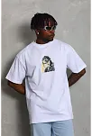 Erkek Baskılı Tişört Kısa Kol Bisiklet Yaka Oversize T-shirt - Beyaz