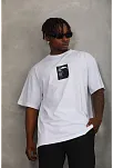 Erkek Kısa Kol Yazlık Tişört Bisiklet Yaka Baskılı Oversize T-shirt - Beyaz