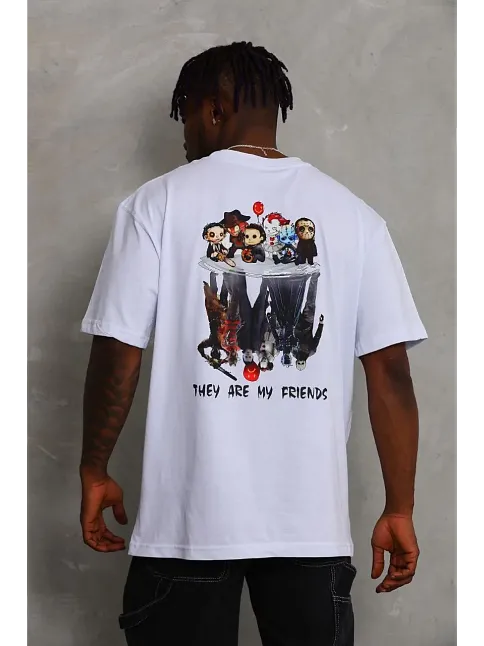 Erkek Baskılı T-shirt Kısa Kol Bisiklet Yaka Regular Fit Rahat Kalıp Günlük Tişört - Beyaz