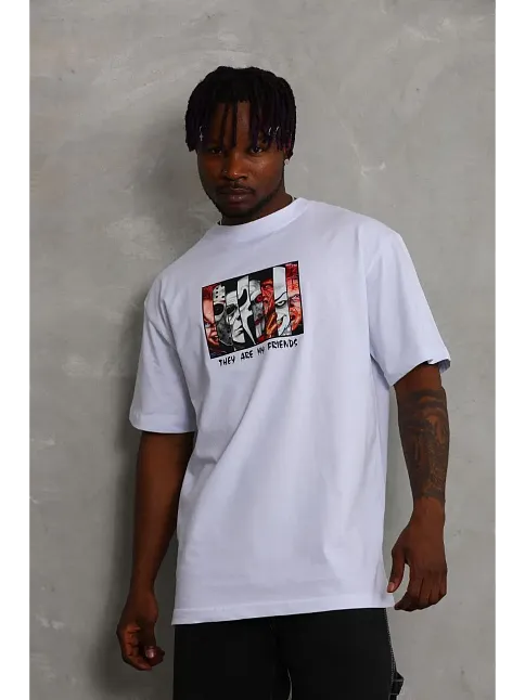 Erkek Baskılı T-shirt Kısa Kol Bisiklet Yaka Regular Fit Rahat Kalıp Günlük Tişört - Beyaz