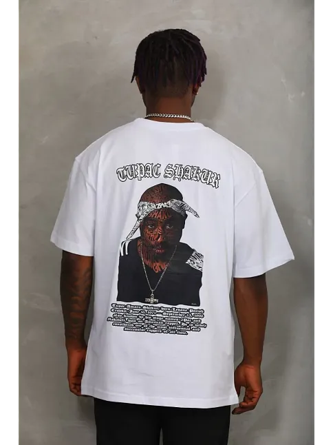 Erkek Kısa Kol Yazlık Tişört Bisiklet Yaka Baskılı Oversize T-shirt - Beyaz