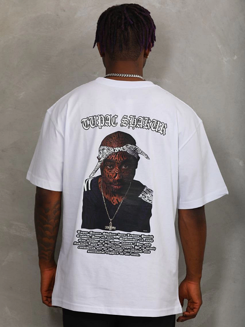 Erkek Kısa Kol Yazlık Tişört Bisiklet Yaka Baskılı Oversize T-shirt - Beyaz