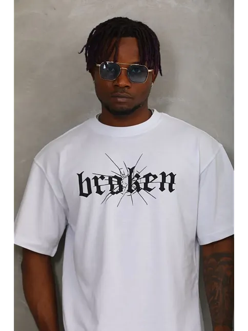 Erkek Baskılı T-shirt Kısa Kol Bisiklet Yaka Regular Fit Rahat Kalıp Günlük Tişört - Beyaz