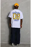 Erkek Baskılı Tişört Kısa Kol Bisiklet Yaka Oversize T-shirt - Beyaz