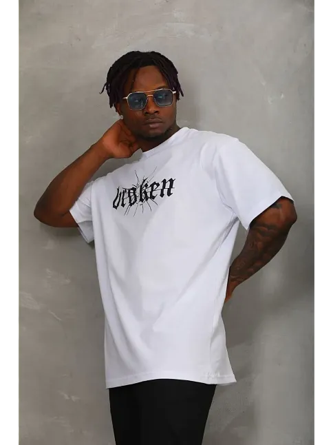 Erkek Baskılı T-shirt Kısa Kol Bisiklet Yaka Regular Fit Rahat Kalıp Günlük Tişört - Beyaz