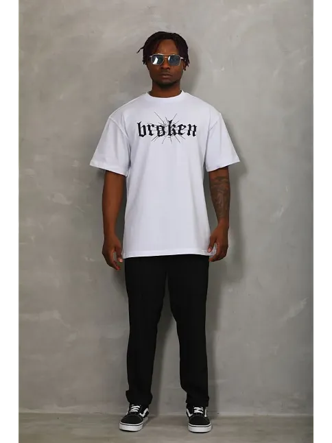 Erkek Baskılı T-shirt Kısa Kol Bisiklet Yaka Regular Fit Rahat Kalıp Günlük Tişört - Beyaz
