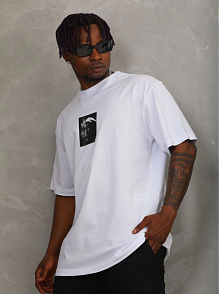 Erkek Kısa Kol Yazlık Tişört Bisiklet Yaka Baskılı Oversize T-shirt - Beyaz