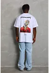 Erkek Baskılı Tişört Kısa Kol Bisiklet Yaka Oversize T-shirt - Beyaz