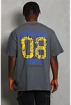 Erkek Baskılı Tişort Kısa Kol Bisiklet Yaka Oversize T-shirt - Füme