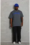 Erkek Baskılı Tişort Kısa Kol Bisiklet Yaka Oversize T-shirt - Füme