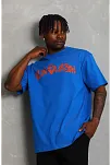 Erkek Baskılı Tişört Kısa Kol Bisiklet Yaka Oversize T-shirt - Mavi