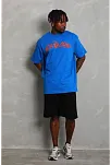 Erkek Baskılı Tişört Kısa Kol Bisiklet Yaka Oversize T-shirt - Mavi