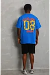 Erkek Baskılı Tişört Kısa Kol Bisiklet Yaka Oversize T-shirt - Mavi