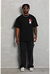 Erkek Kısa Kol Yazlık Tişört Bisiklet Yaka Baskılı Oversize T-shirt - Siyah