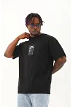 Erkek Kısa Kol Yazlık Tişört Bisiklet Yaka Baskılı Oversize T-shirt - Siyah