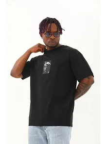 Erkek Kısa Kol Yazlık Tişört Bisiklet Yaka Baskılı Oversize T-shirt - Siyah