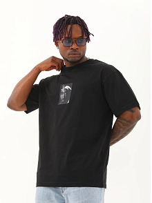 Erkek Kısa Kol Yazlık Tişört Bisiklet Yaka Baskılı Oversize T-shirt - Siyah