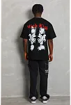 Erkek Kısa Kol Yazlık Tişört Bisiklet Yaka Baskılı Oversize T-shirt - Siyah