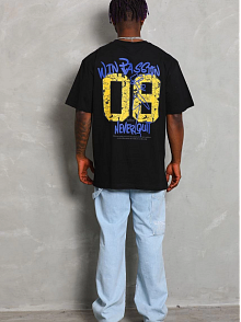 Erkek Baskılı Tişört Kısa Kol Bisiklet Yaka Oversize T-shirt - Siyah