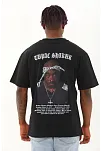 Erkek Kısa Kol Yazlık Tişört Bisiklet Yaka Baskılı Oversize T-shirt - Siyah