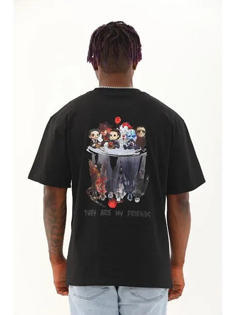 Erkek Baskılı T-shirt Kısa Kol Bisiklet Yaka Regular Fit Rahat Kalıp Günlük Tişört - Siyah