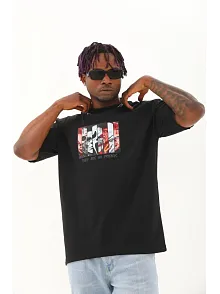 Erkek Baskılı T-shirt Kısa Kol Bisiklet Yaka Regular Fit Rahat Kalıp Günlük Tişört - Siyah