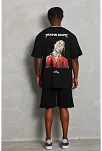 Erkek Baskılı Tişört Kısa Kol Bisiklet Yaka Oversize T-shirt - Siyah