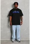 Erkek Baskılı Tişört Kısa Kol Bisiklet Yaka Oversize T-shirt - Siyah