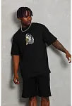 Erkek Baskılı Tişört Kısa Kol Bisiklet Yaka Oversize T-shirt - Siyah