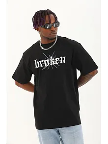 Erkek Baskılı T-shirt Kısa Kol Bisiklet Yaka Regular Fit Rahat Kalıp Günlük Tişört - Siyah