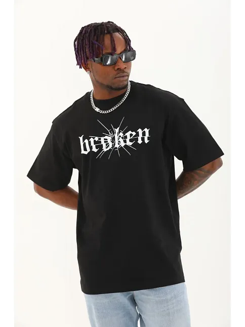 Erkek Baskılı T-shirt Kısa Kol Bisiklet Yaka Regular Fit Rahat Kalıp Günlük Tişört - Siyah