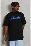 Erkek Baskılı Tişört Kısa Kol Bisiklet Yaka Oversize T-shirt - Siyah