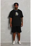 Erkek Baskılı Tişört Kısa Kol Bisiklet Yaka Oversize T-shirt - Siyah