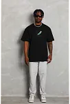 Erkek Baskılı T-shirt Kısa Kol Bisiklet Yaka Rahat Kalıp Tişört - Siyah