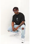 Erkek Kısa Kol Yazlık Tişört Bisiklet Yaka Baskılı Oversize T-shirt - Siyah