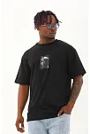 Erkek Kısa Kol Yazlık Tişört Bisiklet Yaka Baskılı Oversize T-shirt - Siyah