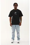 Erkek Kısa Kol Yazlık Tişört Bisiklet Yaka Baskılı Oversize T-shirt - Siyah