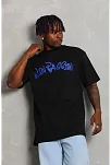Erkek Baskılı Tişört Kısa Kol Bisiklet Yaka Oversize T-shirt - Siyah