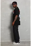 Erkek Kısa Kol Yazlık Tişört Bisiklet Yaka Baskılı Oversize T-shirt - Siyah