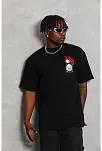 Erkek Kısa Kol Yazlık Tişört Bisiklet Yaka Baskılı Oversize T-shirt - Siyah