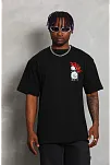 Erkek Kısa Kol Yazlık Tişört Bisiklet Yaka Baskılı Oversize T-shirt - Siyah
