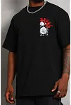 Erkek Kısa Kol Yazlık Tişört Bisiklet Yaka Baskılı Oversize T-shirt - Siyah
