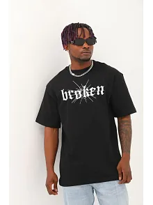 Erkek Baskılı T-shirt Kısa Kol Bisiklet Yaka Regular Fit Rahat Kalıp Günlük Tişört - Siyah