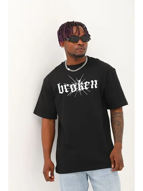 Erkek Baskılı T-shirt Kısa Kol Bisiklet Yaka Regular Fit Rahat Kalıp Günlük Tişört - Siyah
