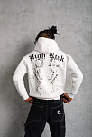 Erkek 3 İplik Pamuklu Kapüşonlu Baskılı Cepli Oversize Sweatshirt Hoodie - Beyaz