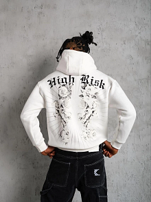 Erkek 3 İplik Pamuklu Kapüşonlu Baskılı Cepli Oversize Sweatshirt Hoodie - Beyaz